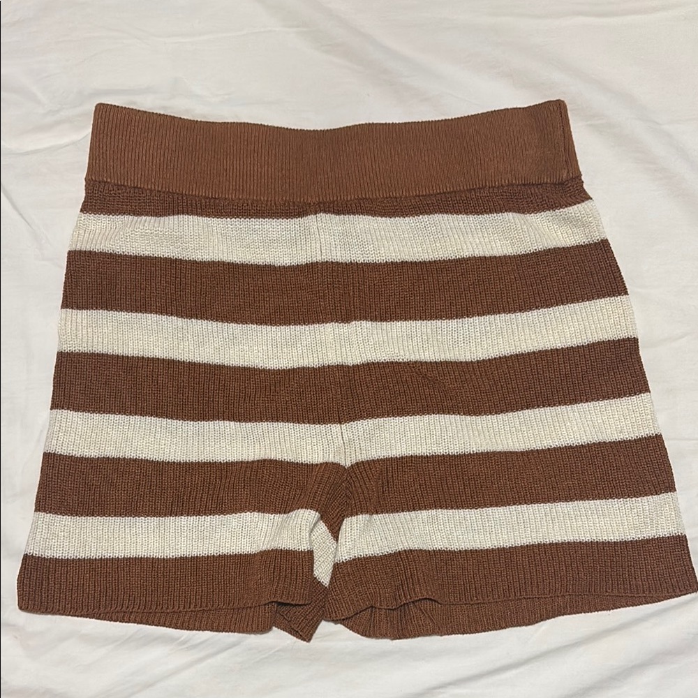 Striped Brown and Cream Knit Shorts